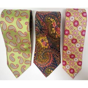 Luxury Neckties Trio 100% Silk 2 Tino Cosmo & 1 Hugo Boss Pink/Yellow/Green Tie